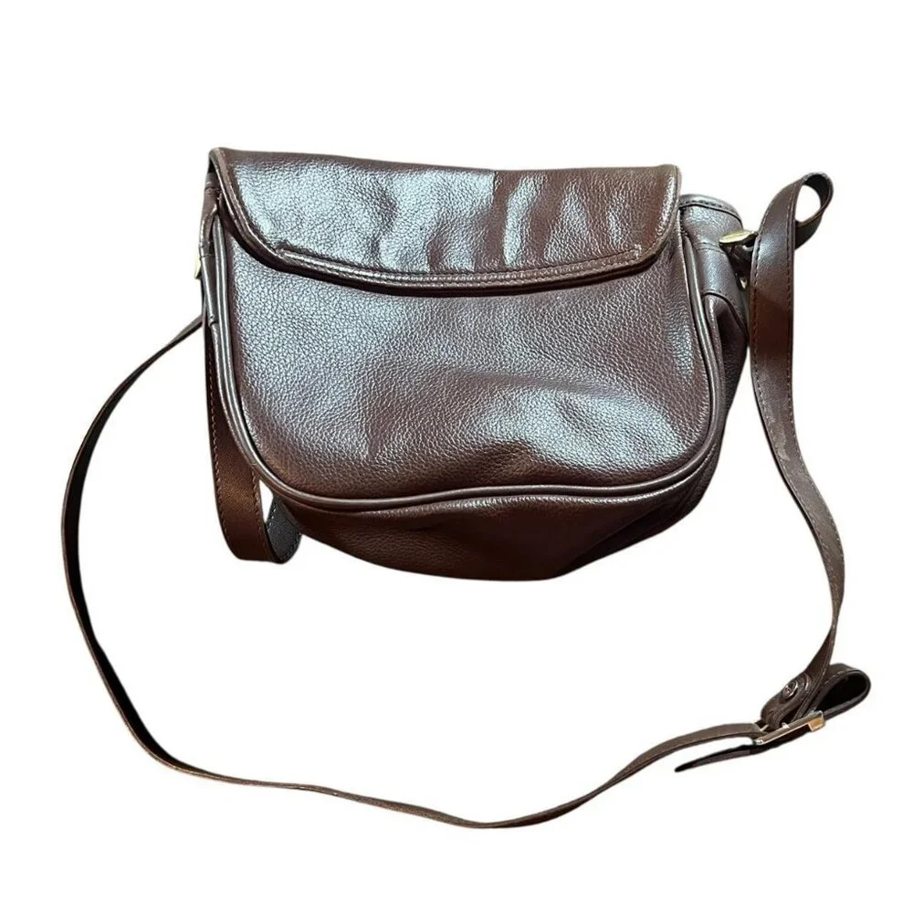 Vintage Brown Leather Clasp Crossbody Bag